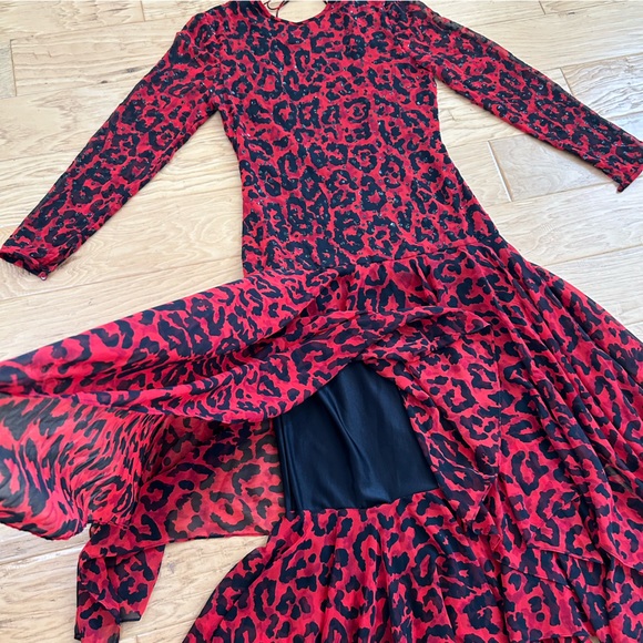 Vintage A.J. Bari Salsa Cocktail Dress Red with Black Leopard Animal Print USA - Picture 8 of 10